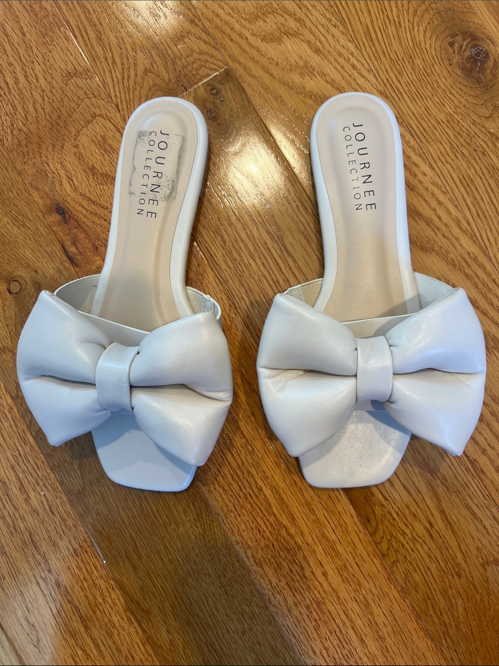 Journee Collection White Bow Slide Sandals with Square Toe Accent